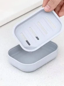 1入組雙層正方形日式肥皂盒帶蓋塑料排水肥皂盒 - 藍色 - 查看 4