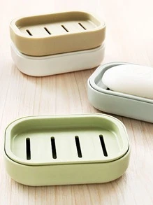 1入組雙層正方形日式肥皂盒帶蓋塑料排水肥皂盒 - 藍色 - 查看 7