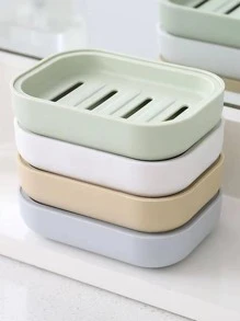 1入組雙層正方形日式肥皂盒帶蓋塑料排水肥皂盒 - 藍色 - 查看 5