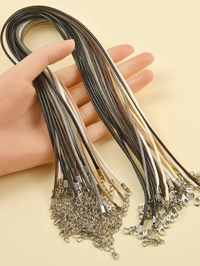 50pcs 45cm Braided Black Leather Cord With Wax Surface, Adjustable With Lobster Clasp, Diy Handmade Necklace, Pendant String Substrate Or Jewelry Chain