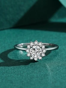 1pc Fashion 925 Sterling Silver Sparkling Zirconia Flower Finger Ring For Women Wedding Statement Fine Silver Jewelry - Silver - View 1