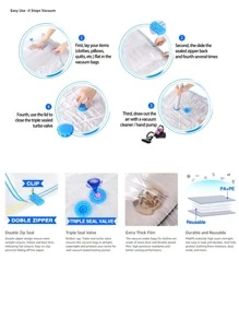 6 Packs Space Saver Bags Compression Storage Bags For Comforters And Blankets, Vacuum Sealer Bags For Clothes Storage, Hand Pump Included - Clear - View 2