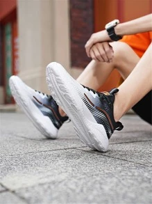Giày thể thao nam lưới thoáng khí buộc dây phát sáng trong bóng tối dùng để chạy bộ, sử dụng ngoài trời, mọi mùa - Đen và trắng - Xem 6