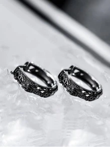 Vintage Chinese Dragon Decor Hoop Earrings For Men For Daily Decoration Titanium Steel Jewelry Gift