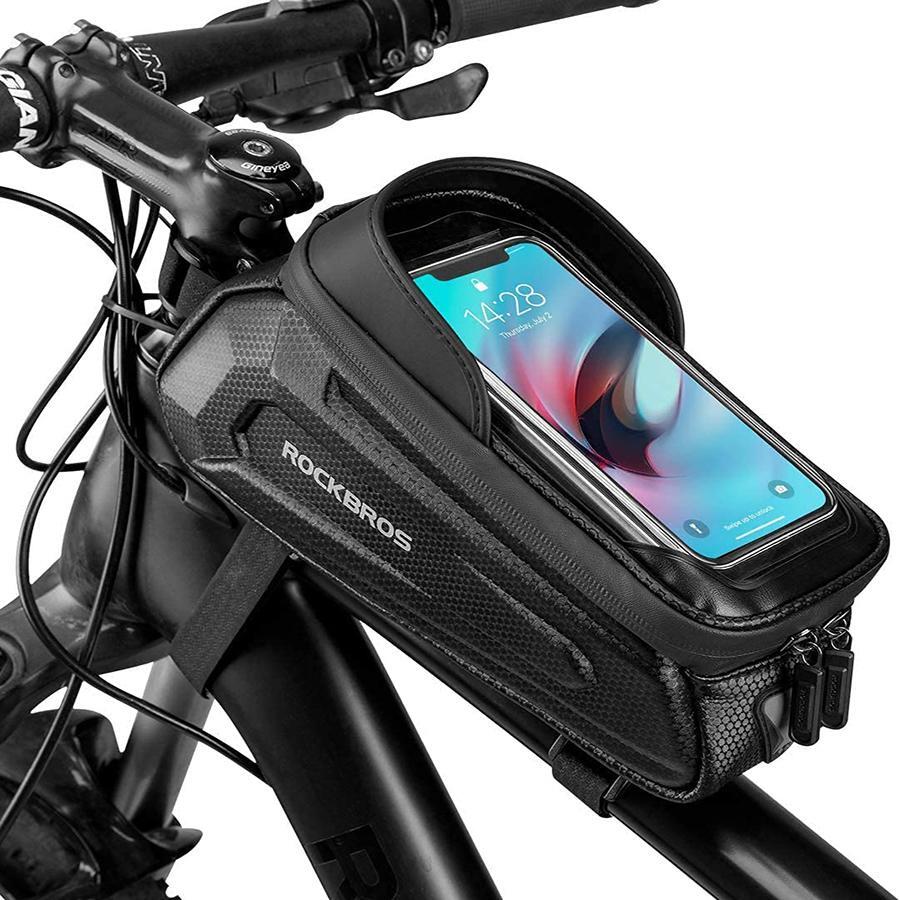 ROCKBROS Bike Phone Front Frame Bag Waterproof Bicycle Phone Mount Bag Hard Shell Bike Phone Pouch Cell Phone Case Compatible With IPhone 11/12 Pro XR XS Max 7 8 Plus Phones Below 6.8"