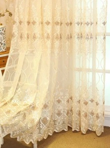 1 pièce Rideau en voile brodé européen de haute qualité perforé, cloison décorative pour balcon, salon, chambre à coucher - Multicolore - Voir 1