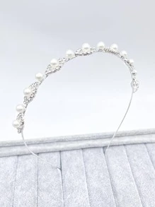 珍珠和水鑽裝飾髮箍 - 銀色 - 查看 4