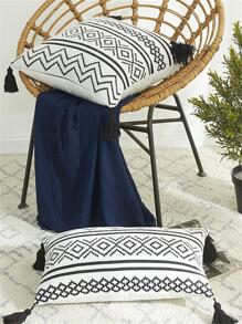 1入組幾何圖案靠墊套，無填充物，現代織物裝飾抱枕套 - 黑與白 - 查看 3