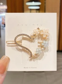 4入組花朵和鑲嵌水晶裝飾髮夾,隨機顏色 - 彩色 - 查看 2