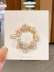 4入組花朵和鑲嵌水晶裝飾髮夾,隨機顏色 - 彩色 - 查看 3