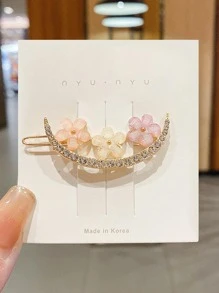 4入組花朵和鑲嵌水晶裝飾髮夾,隨機顏色 - 彩色 - 查看 4