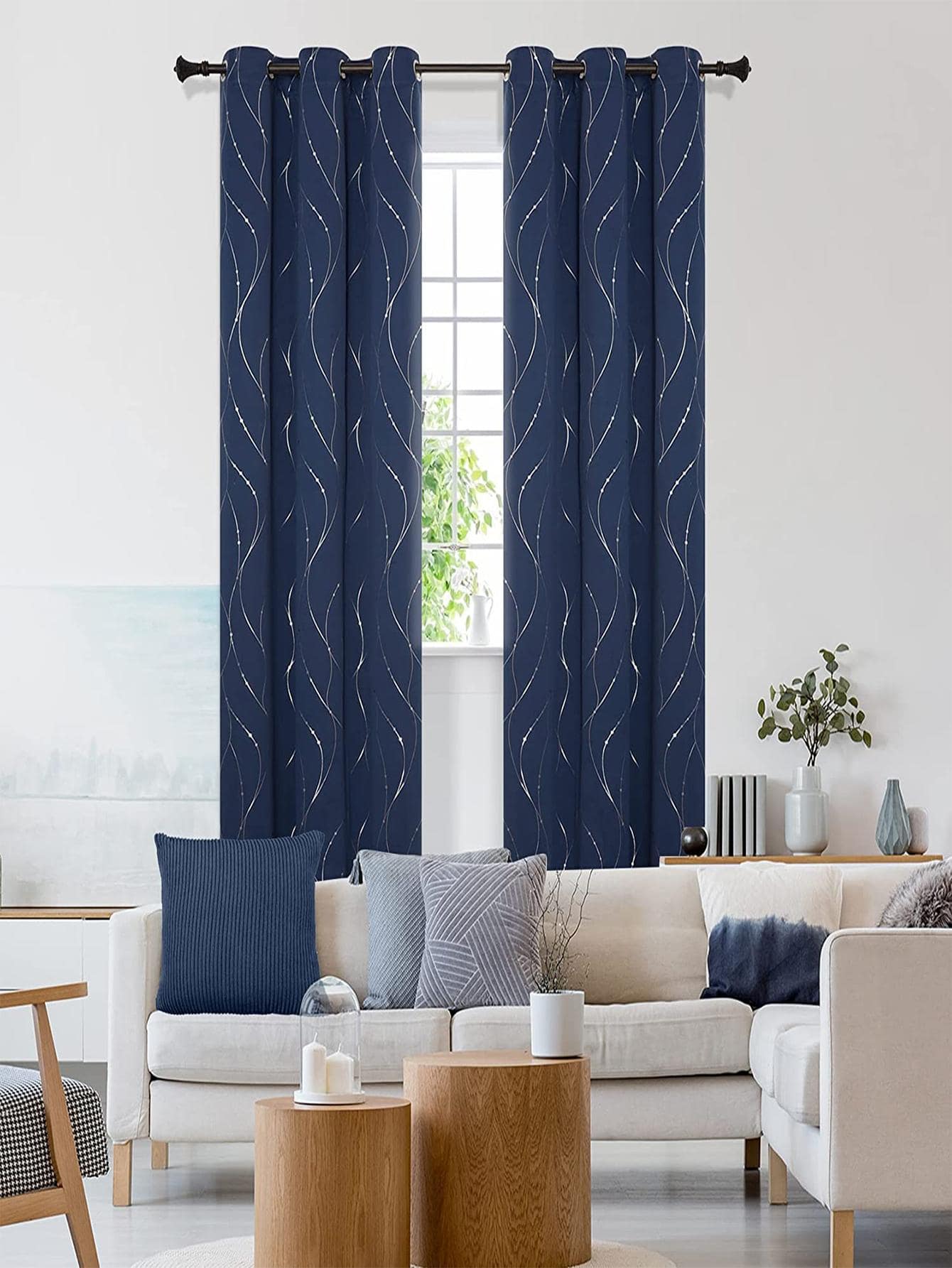 Striped Pattern Single Panel Curtain - Navy Blue - View 1