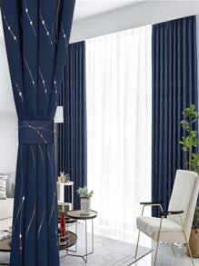 Striped Pattern Single Panel Curtain - Navy Blue - View 3