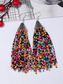 1 Đôi Boho Khối Màu Đính Hạt Tua Rua Bông Tai Nữ Cho Quà Tặng - Nhiều màu - Xem 1