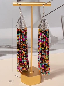 1 Đôi Boho Khối Màu Đính Hạt Tua Rua Bông Tai Nữ Cho Quà Tặng - Nhiều màu - Xem 3
