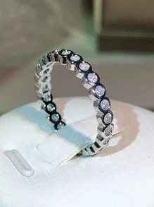 1入組魅力四射圓形方晶鋯石圓環適合女士適合情人節禮品婚禮訂婚週年紀念日 - 銀色 - 查看 3