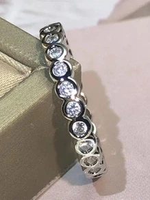 1入組魅力四射圓形方晶鋯石圓環適合女士適合情人節禮品婚禮訂婚週年紀念日 - 銀色 - 查看 5