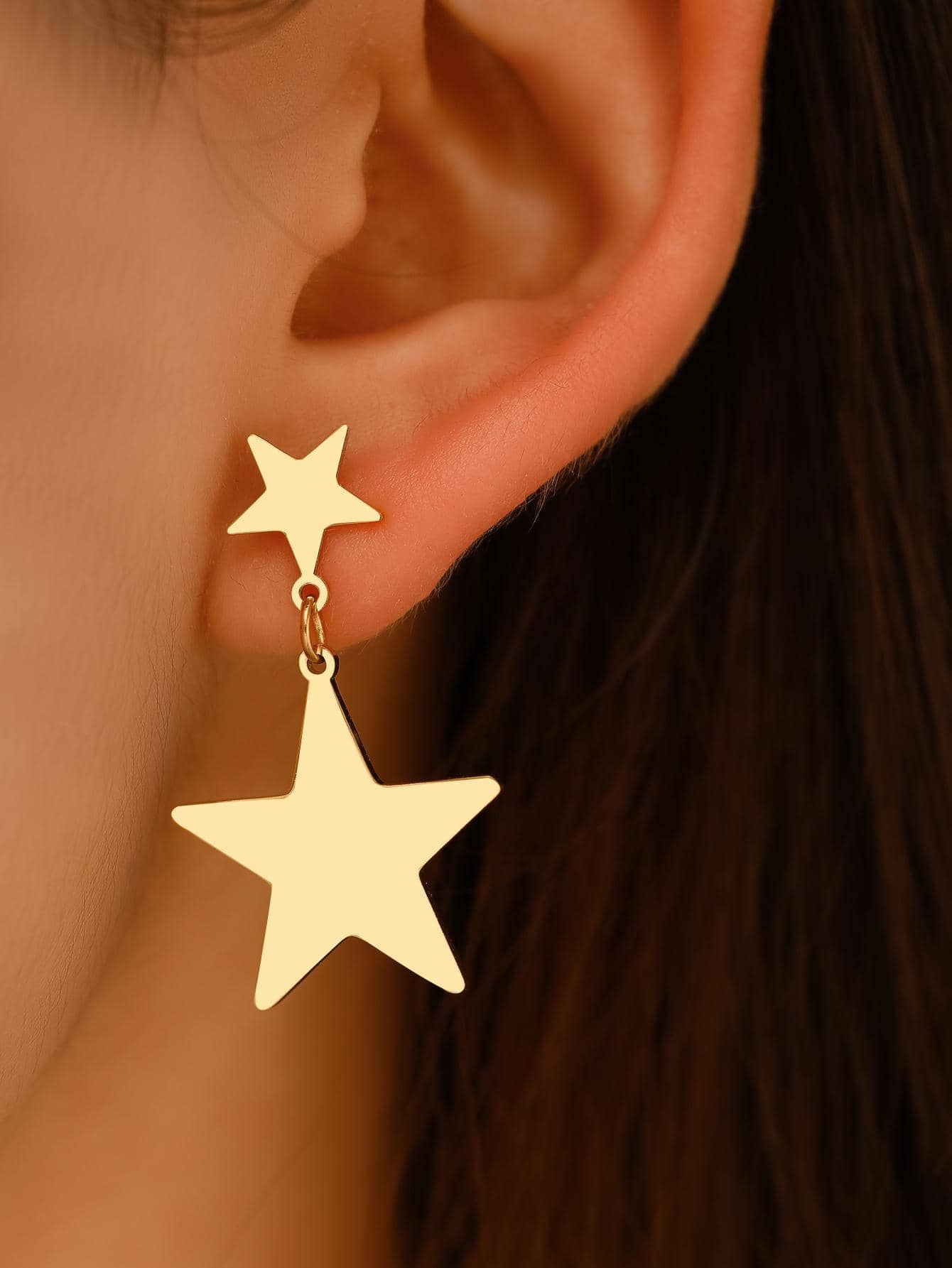 1對時尚雙星星吊墜耳墜適合女士日常裝飾朋友們禮品