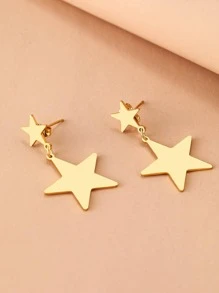 1對時尚雙星星吊墜耳墜適合女士日常裝飾朋友們禮品