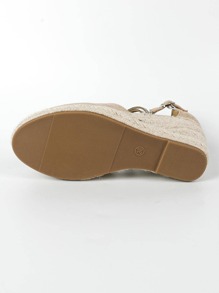 Women Rhinestone Decor Espadrille Ankle Strap Court Wedges, Vacation Outdoor Faux Suede Wedge Shoes - Apricot - View 8