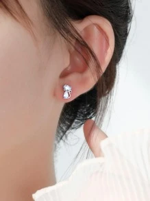 1 Đôi bông tai hình mèo đính đá Cubic Zirconia tinh tế, phù hợp cho nữ, có thể dùng làm quà tặng kỷ niệm, dự tiệc, Ngày Valentine, Ngày của Mẹ cho mẹ. - Bạc - Xem 6