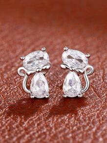 1 Đôi bông tai hình mèo đính đá Cubic Zirconia tinh tế, phù hợp cho nữ, có thể dùng làm quà tặng kỷ niệm, dự tiệc, Ngày Valentine, Ngày của Mẹ cho mẹ. - Bạc - Xem 4