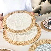 1pc Round Placemat, Modern Straw Anti-slip Table Mat For Household