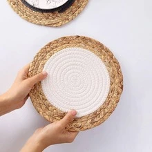 1pc Round Placemat, Modern Straw Anti-slip Table Mat For Household