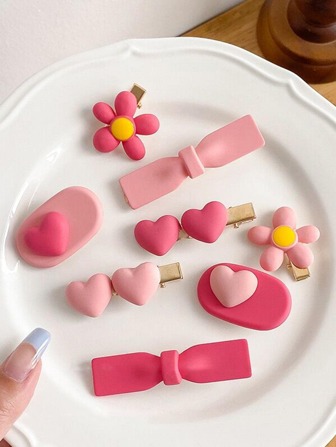 8入組女士花和愛心裝飾可愛鴨嘴夾