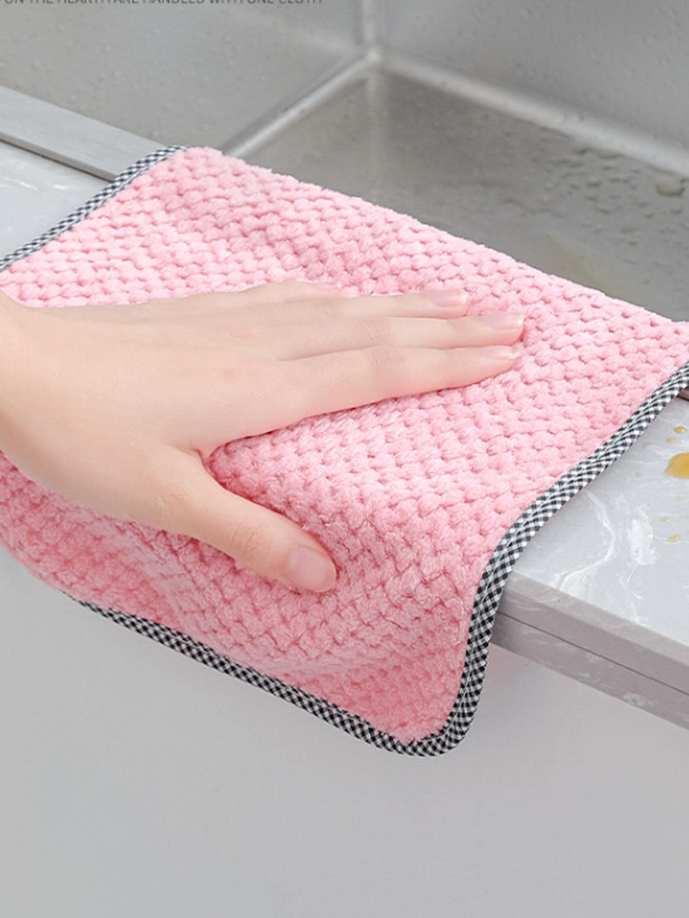 5入組素色清潔粉色的滌綸清潔適用於廚房 - 粉色 - 查看 1