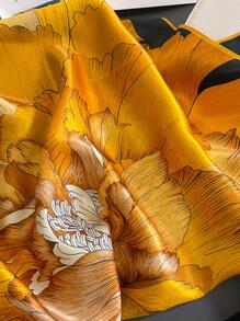 1入組女士花朵圖案時尚方巾日常裝飾 - 橘色 - 查看 3