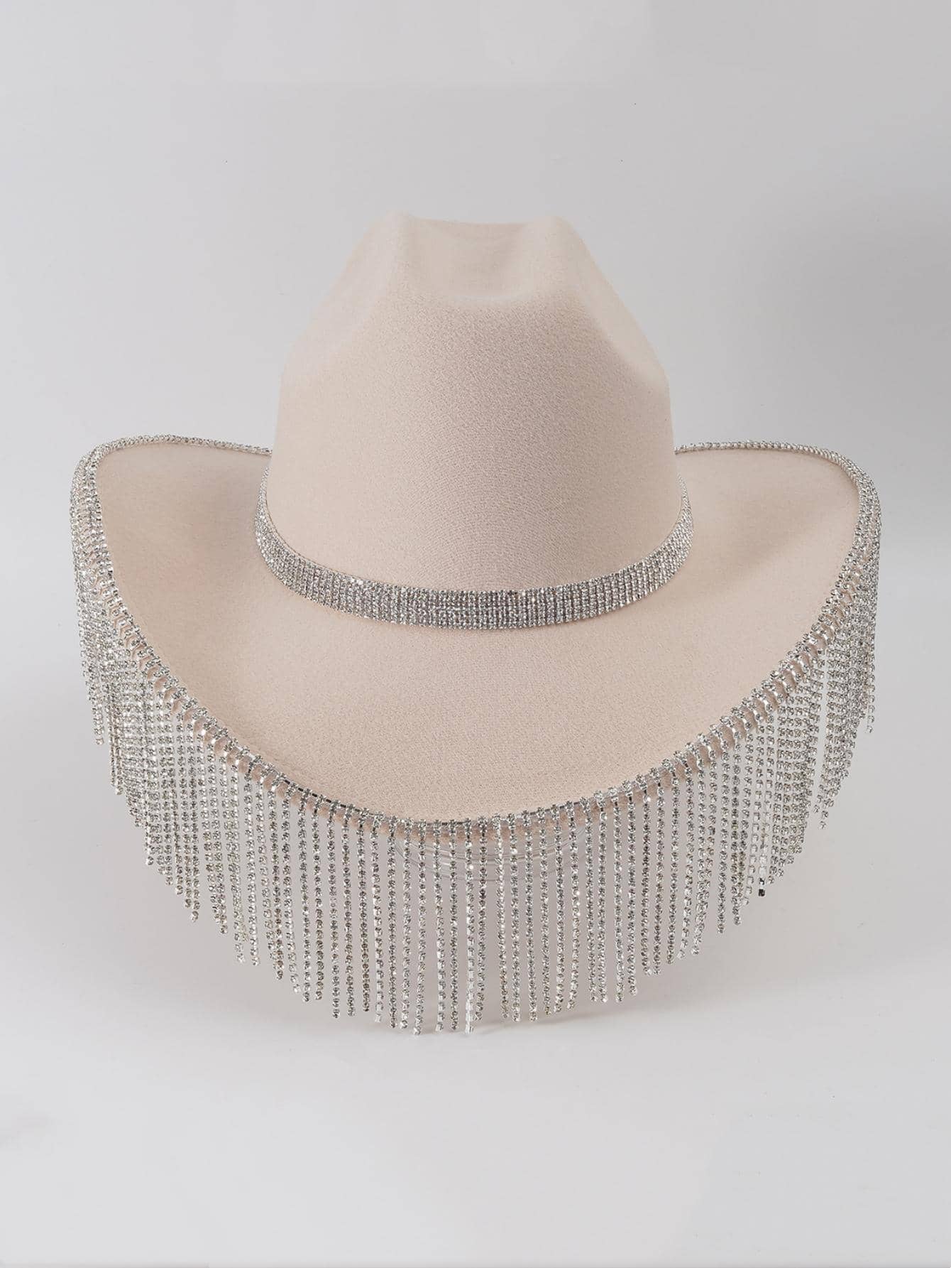 1pc Women Rhinestone Tassel Decor Fashion Fedora Hat For Party