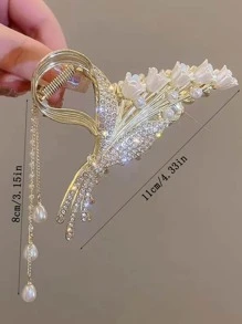 Rhinestone Butterfly & Faux Pearl Trang trí tóc Vuốt tóc - Vàng - Xem 4