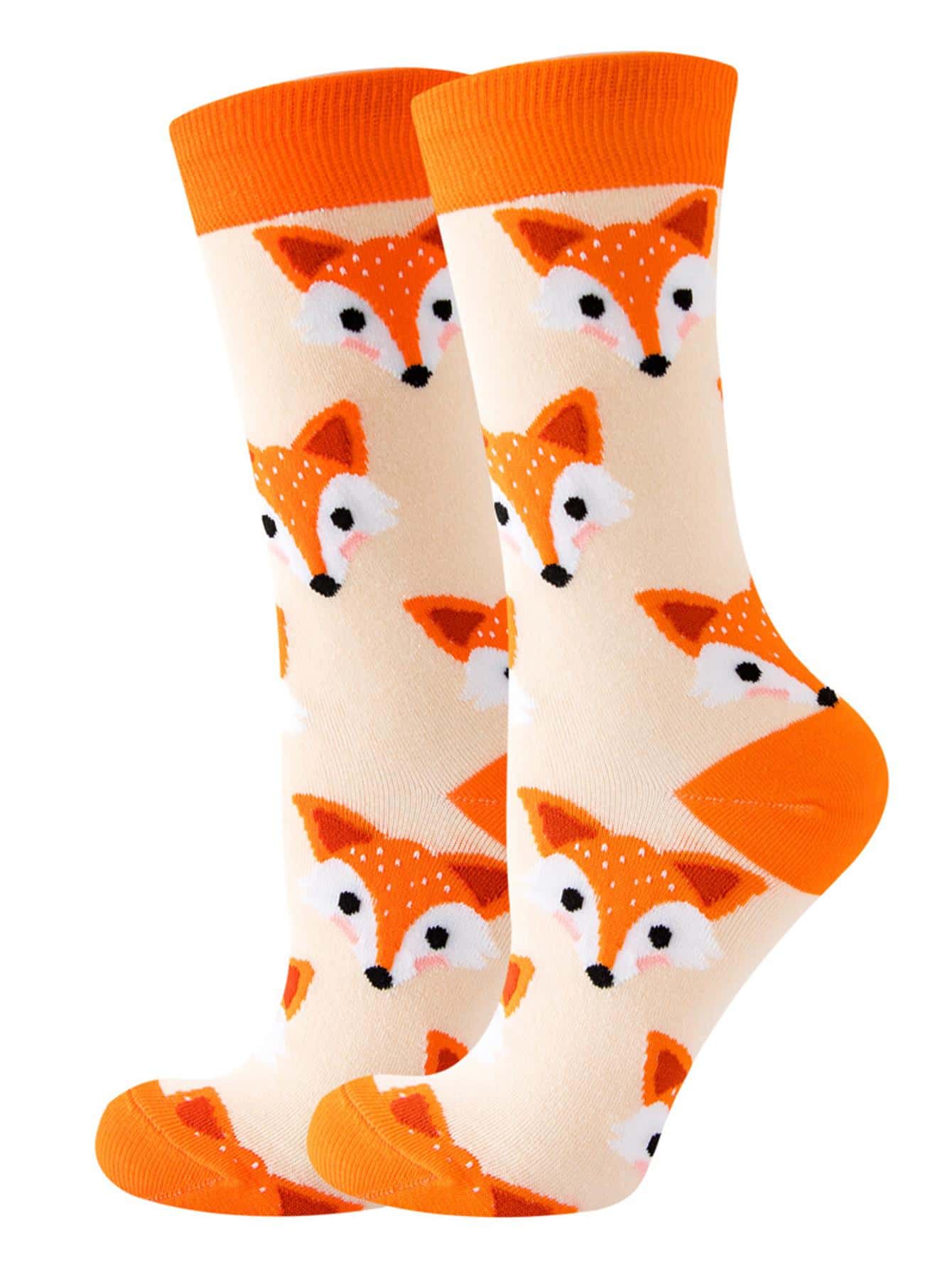 Fox Pattern Crew Socks, Fall