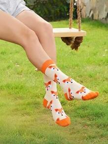 Fox Pattern Crew Socks, Fall