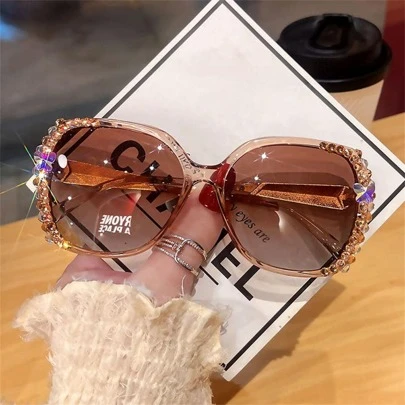 1 pieza Gafas de moda con montura ovalada y cristal de estilo Y2K para mujer, adecuadas para conducir, playa, exteriores, viajes, salidas, accesorio de regalo, color negro