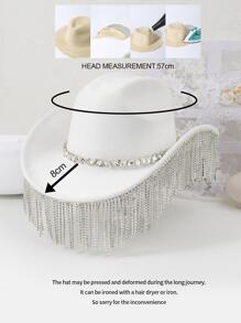 Sombrero cowboy con diamante de imitación con diseño de fleco - Blanco - Ver 3