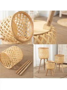 1pc Hollow Out Wooden Plant Container