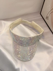 1pc Couple's Sun Protection Hat, Summer Sun Cap With Full Rhinestone Adjustable For Outdoor Sports - Beige - View 3