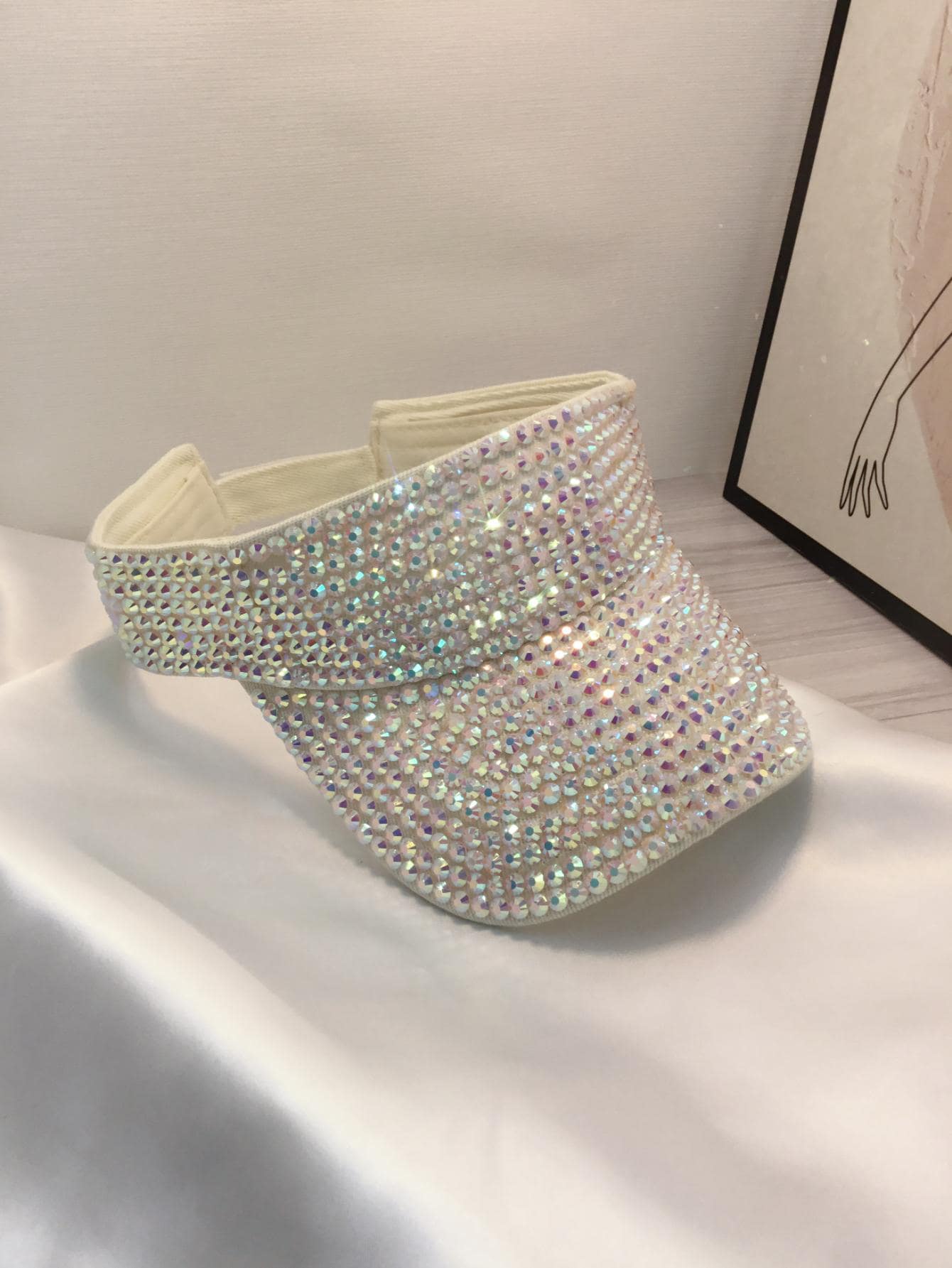 1pc Couple's Sun Protection Hat, Summer Sun Cap With Full Rhinestone Adjustable For Outdoor Sports - Beige - View 1