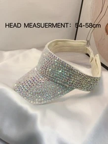 1pc Couple's Sun Protection Hat, Summer Sun Cap With Full Rhinestone Adjustable For Outdoor Sports - Beige - View 5