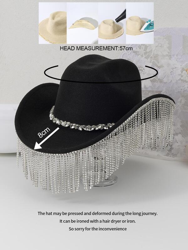 Rhinestone Fringe Trim Cowboy Hat SHEIN USA
