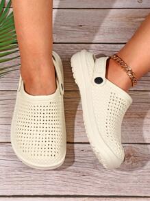 Women's Solid Color Spring & Summer New Casual All-Match Slip-Resistant, Waterproof, Breathable Soft-Soled Comfortable Adjustable Back Heel Closed-Toe Beach Mule Sandals - White - View 3