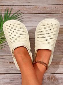 Women's Solid Color Spring & Summer New Casual All-Match Slip-Resistant, Waterproof, Breathable Soft-Soled Comfortable Adjustable Back Heel Closed-Toe Beach Mule Sandals - White - View 5