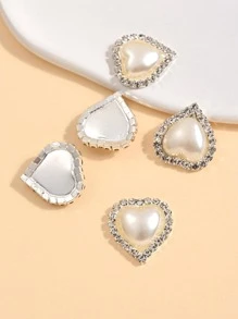 5pcs Rhinestone & Faux Pearl Heart DIY Hair Accessory - Silver - View 4