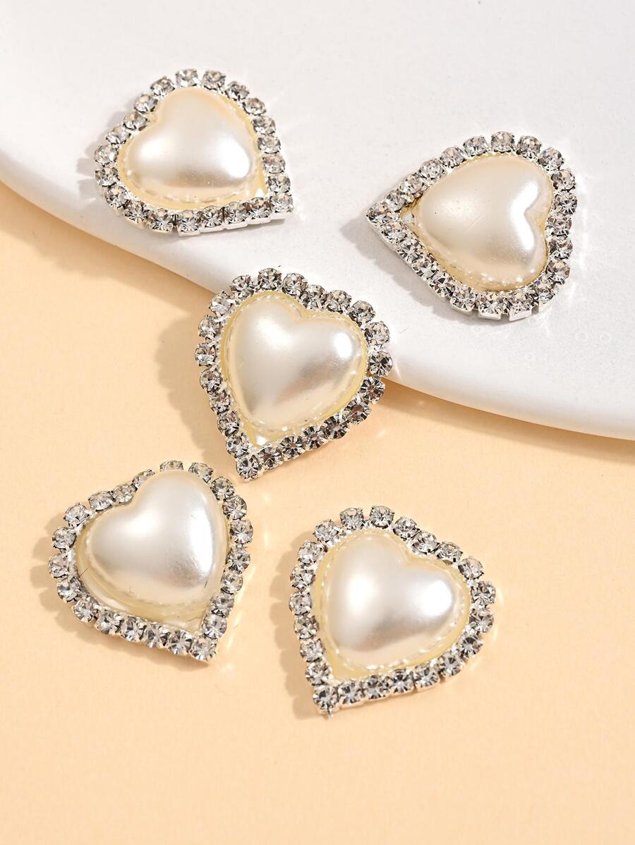 5pcs Rhinestone & Faux Pearl Heart DIY Hair Accessory - Silver - View 1
