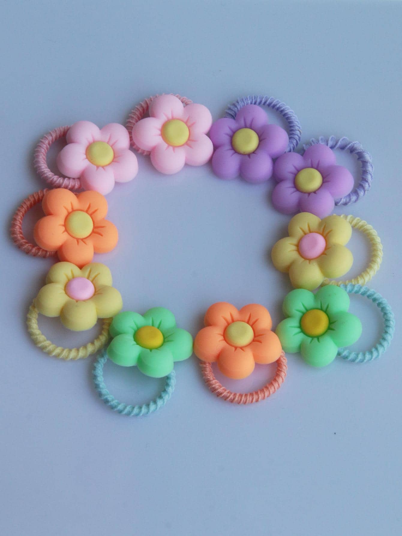 10pcs Flower Decor Hair Tie Cute Ponytail Holder Hair Elastic Hair Rope