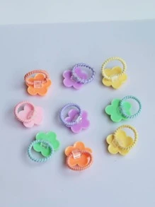10pcs Flower Decor Hair Tie Cute Ponytail Holder Hair Elastic Hair Rope