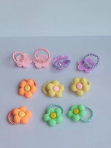 10pcs Flower Decor Hair Tie Cute Ponytail Holder Hair Elastic Hair Rope