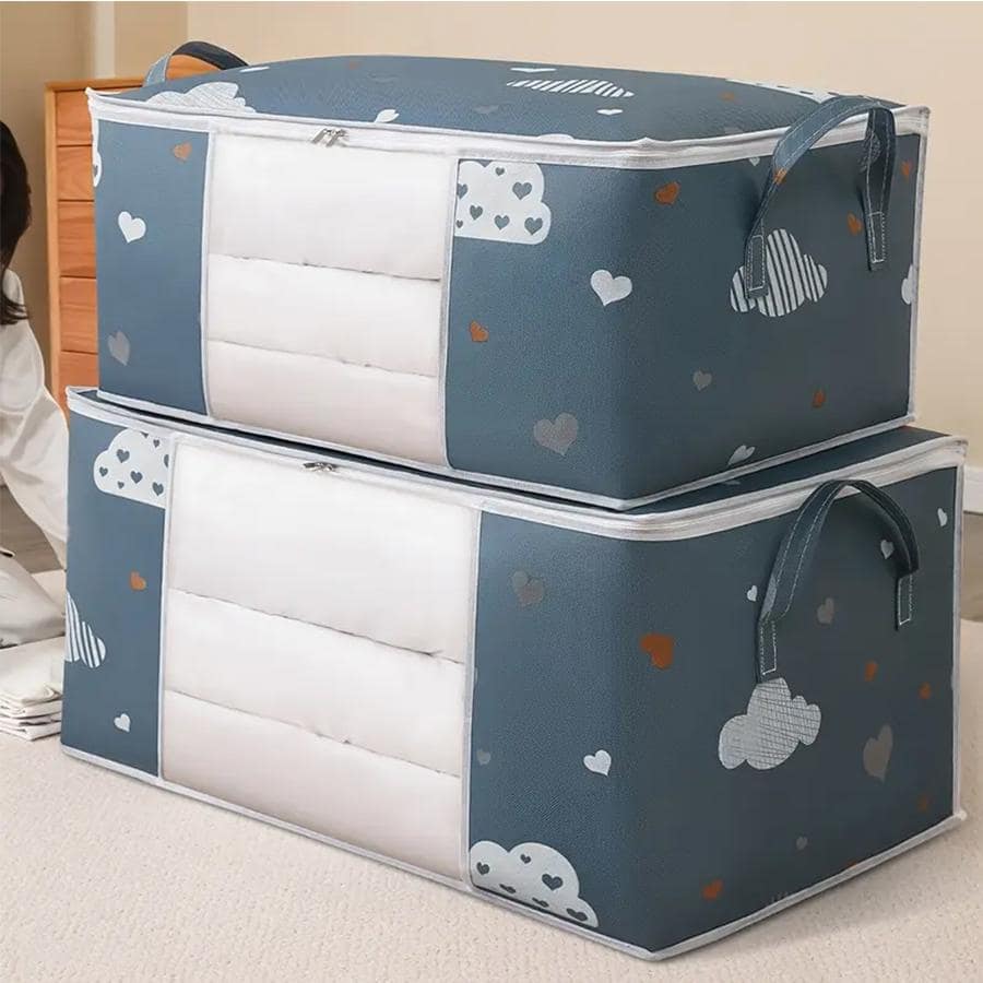 1pc Túi đựng chăn họa tiết hình trái tim và đám mây - Màu xanh hải quân - Xem 1